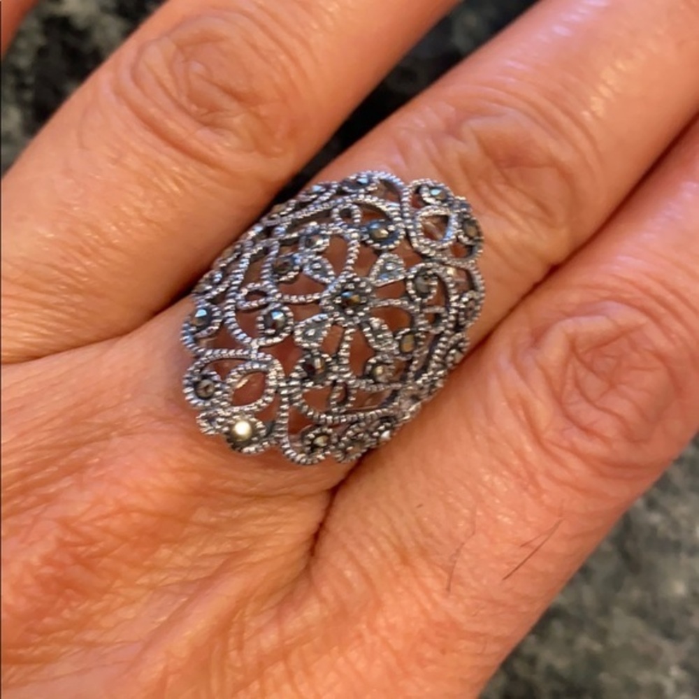 Sterling Silver Black CZ vintage look Ring